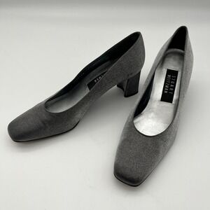 Stuart Weitzman Silver Metallic Shimmer Square Toe Block Heel Pumps Size 7.5 B